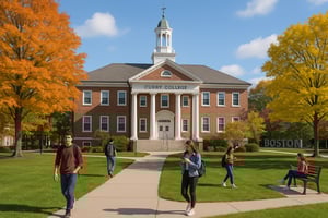 curry college in boston with just a few college students on campus