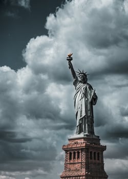 The statue of the liberty which symbolize the atmosphere of New York