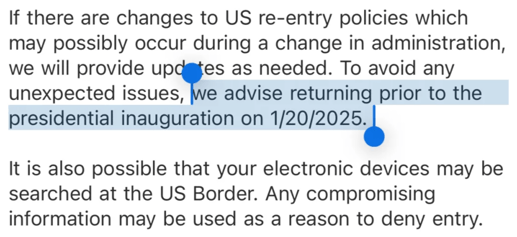 First Student Warning F-1 Students Travel Warning: Return to the U.S. Before Jan 20th!
