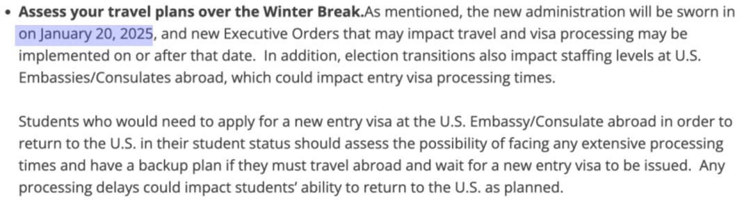 First Student Warning F-1 Students Travel Warning: Return to the U.S. Before Jan 20th!
