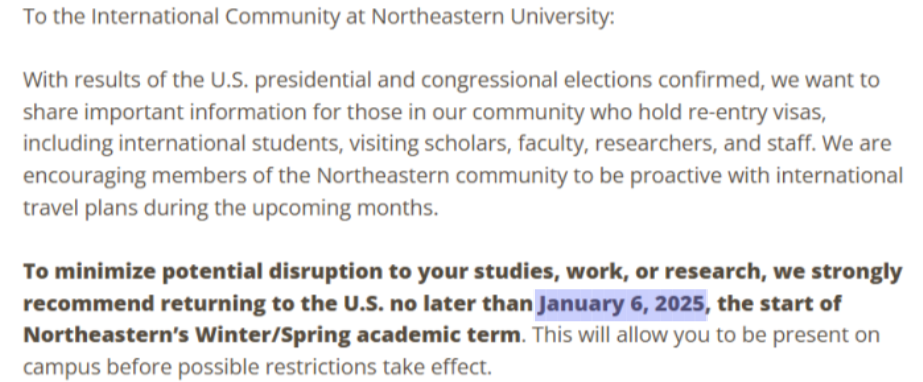 First Student Warning F-1 Students Travel Warning: Return to the U.S. Before Jan 20th!