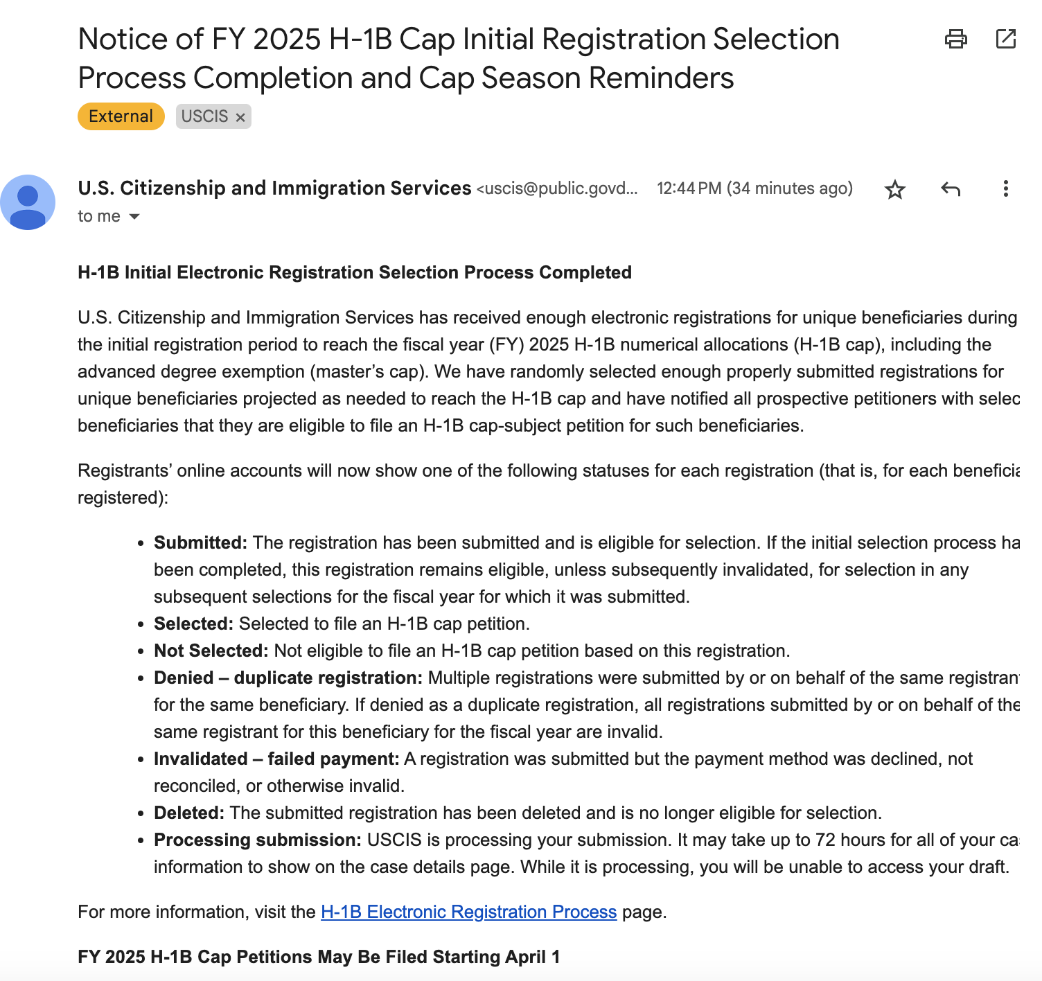 FY2025 H1B Updates: Lottery Concluded & Filing Fees Increased 70%